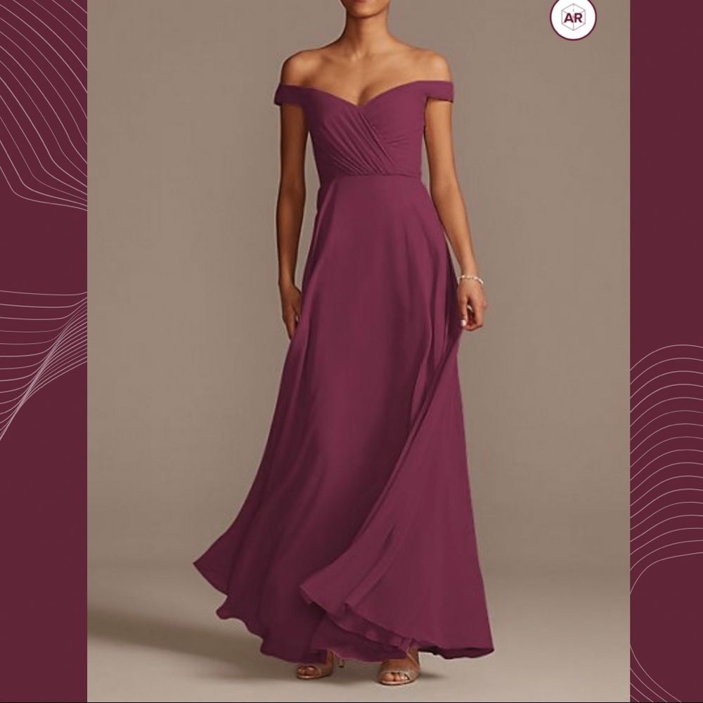 NWT David’s Bridal Wine Off the Shoulder Full Skirt Bridesmaid Dress Size:14